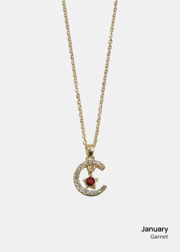Miss A Birthstone Necklace - Moon + Star January JEWELRY - Shop Miss A