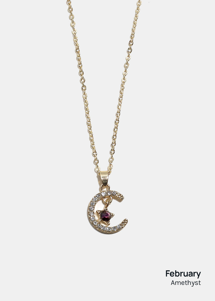 Miss A Birthstone Necklace - Moon + Star February JEWELRY - Shop Miss A