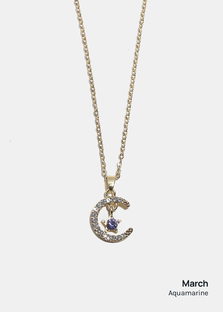 Miss A Birthstone Necklace - Moon + Star March JEWELRY - Shop Miss A