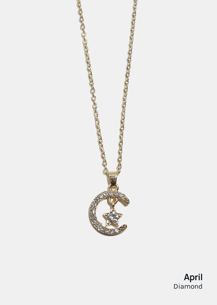 Miss A Birthstone Necklace - Moon + Star April JEWELRY - Shop Miss A