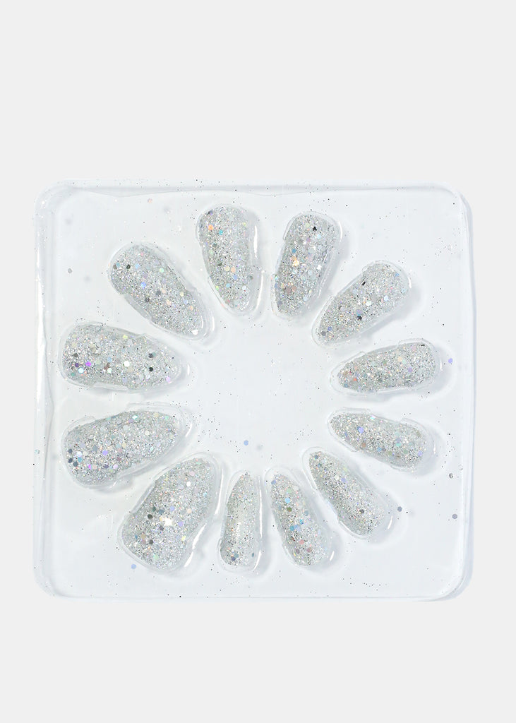 Glitter Almond Tip Press On Nails Silver NAILS - Shop Miss A