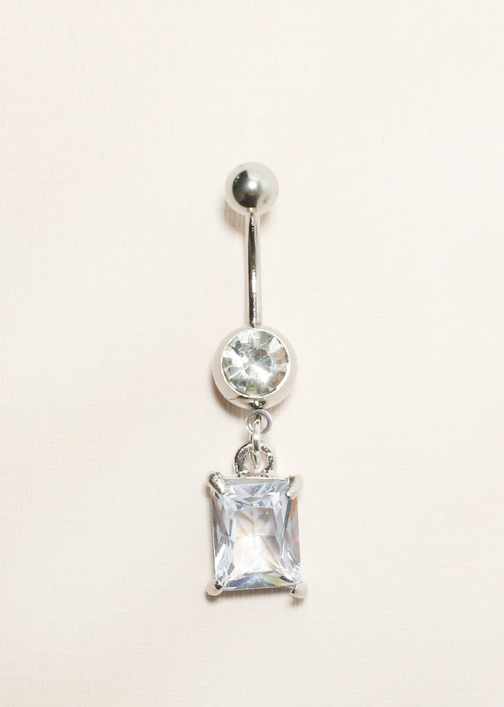 Cubic Stone Belly Ring Silver JEWELRY - Shop Miss A