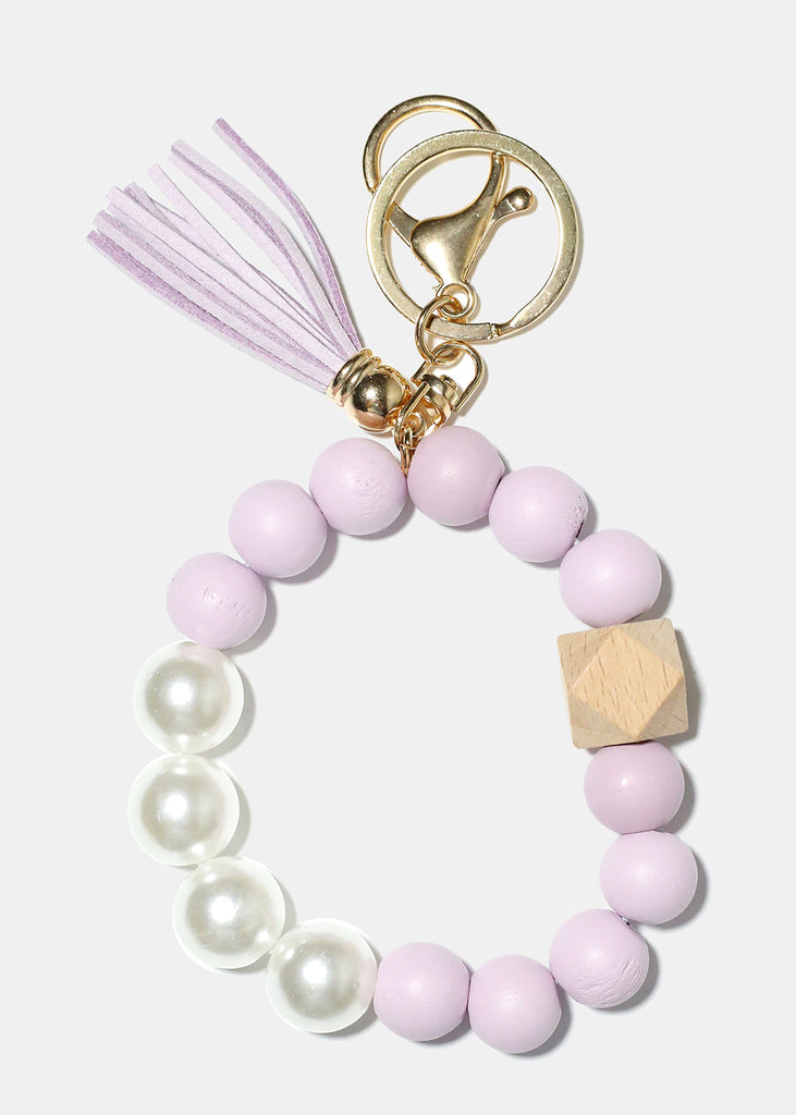 Bead and Pearl Wood Keychain Bracelet Purple/gold ACCESSORIES - Shop Miss A