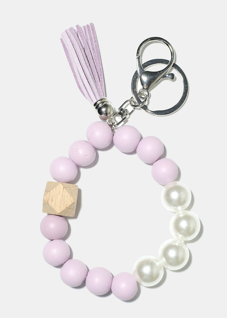Bead and Pearl Wood Keychain Bracelet Purple/silver ACCESSORIES - Shop Miss A