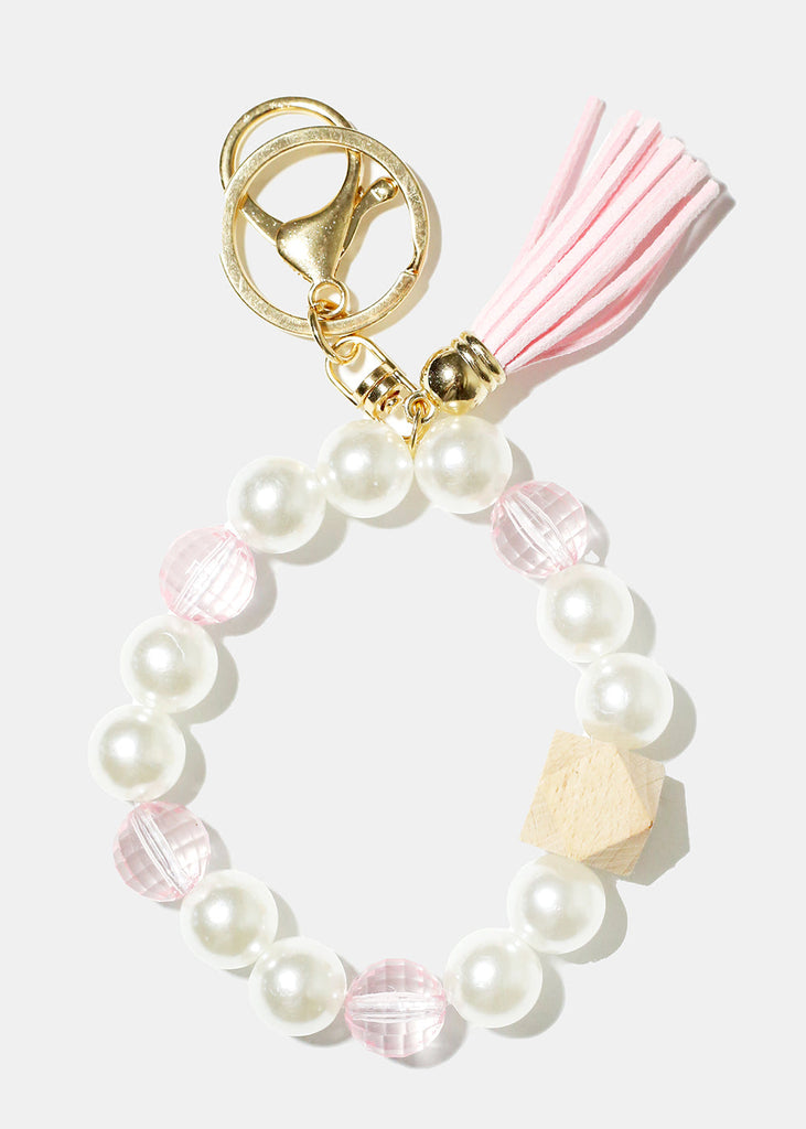 Pearl & Tassel Wrist Keychain Light pink/gold ACCESSORIES - Shop Miss A