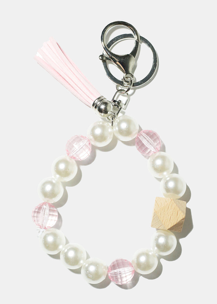 Pearl & Tassel Wrist Keychain Light pink/silver ACCESSORIES - Shop Miss A
