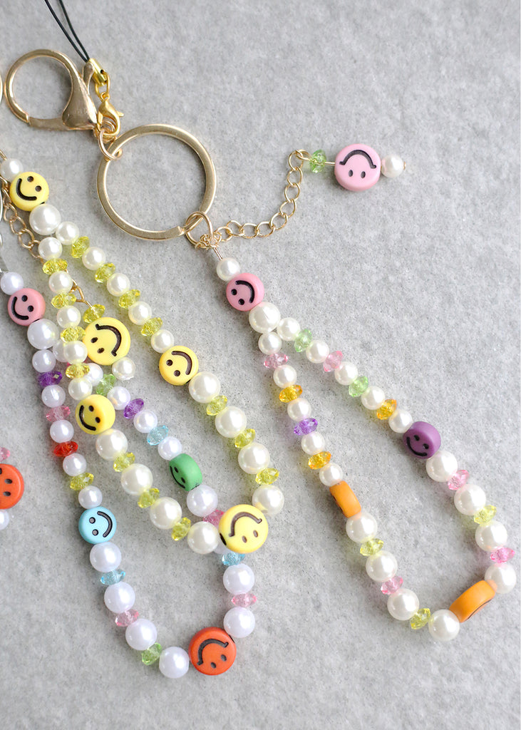 Smiley Face Bead & Pearl Phone Strap  ACCESSORIES - Shop Miss A