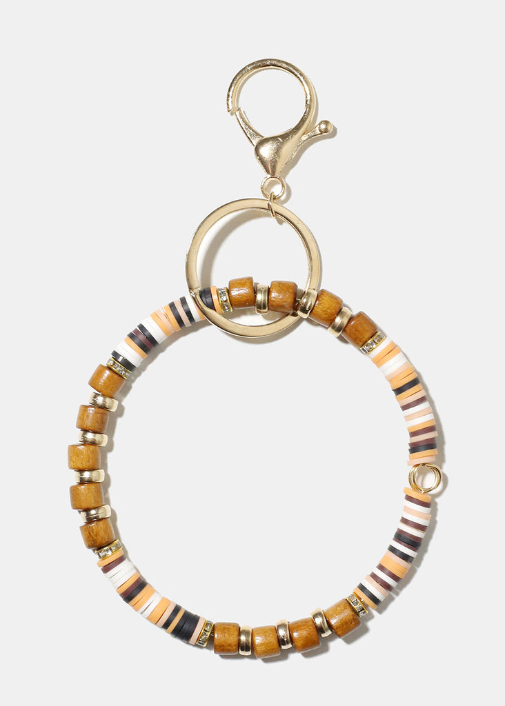 Wooden Bead Keychain Bracelet L. Brown ACCESSORIES - Shop Miss A