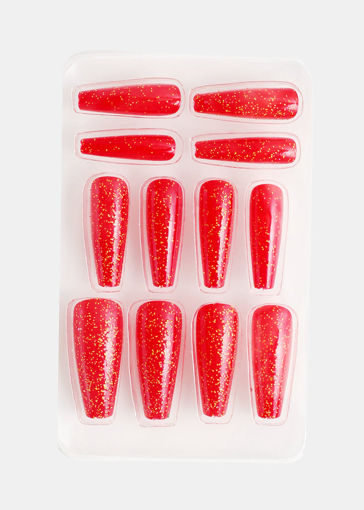 Shimmer Long Press-On Nails Red NAILS - Shop Miss A