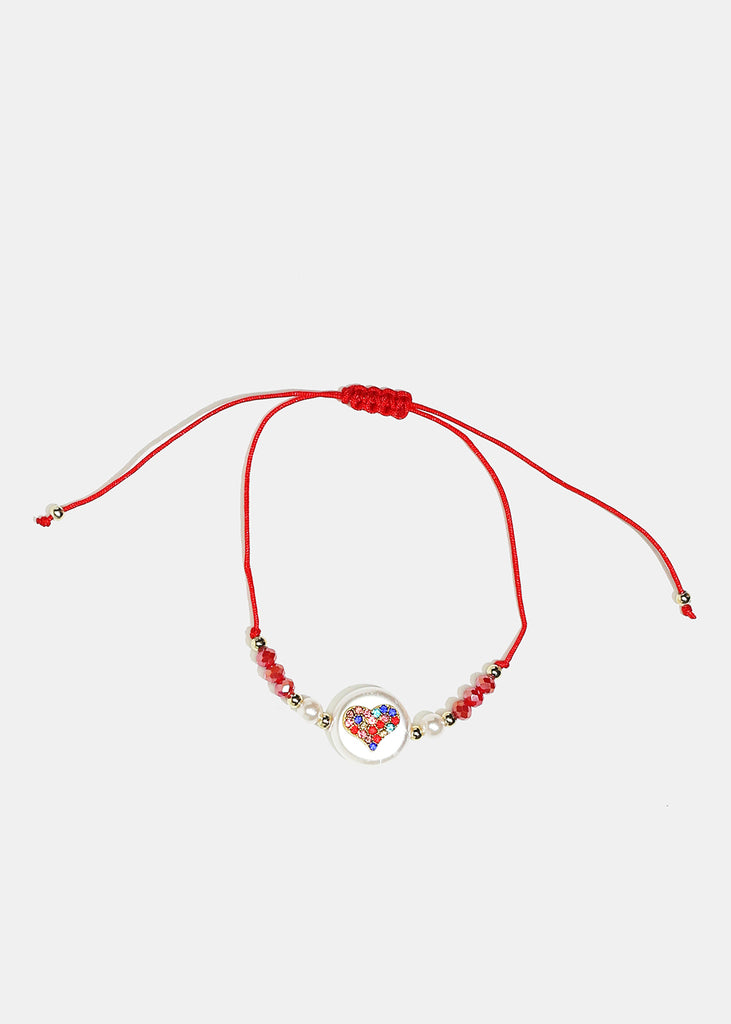 Rhinestone Heart Drawstring Bracelet Red JEWELRY - Shop Miss A