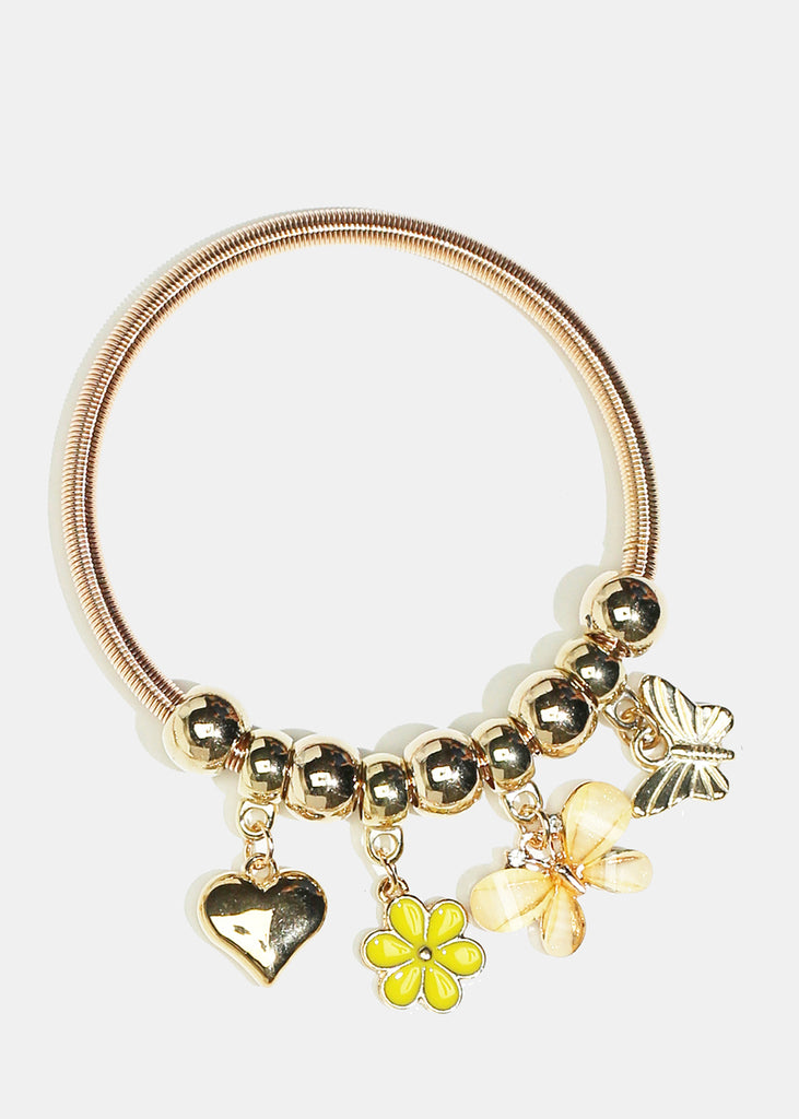 Flower & Butterfly Charm Coil Bracelet Gold Yellow JEWELRY - Shop Miss A