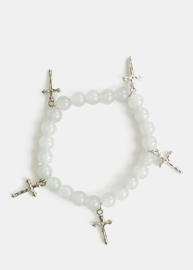 Beaded Bracelet with Silver Crosses Grey JEWELRY - Shop Miss A