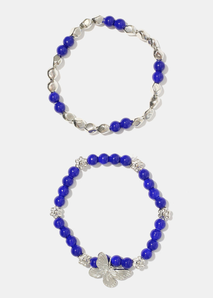 Dark Bead Bracelet with Butterfly Blue/silver JEWELRY - Shop Miss A