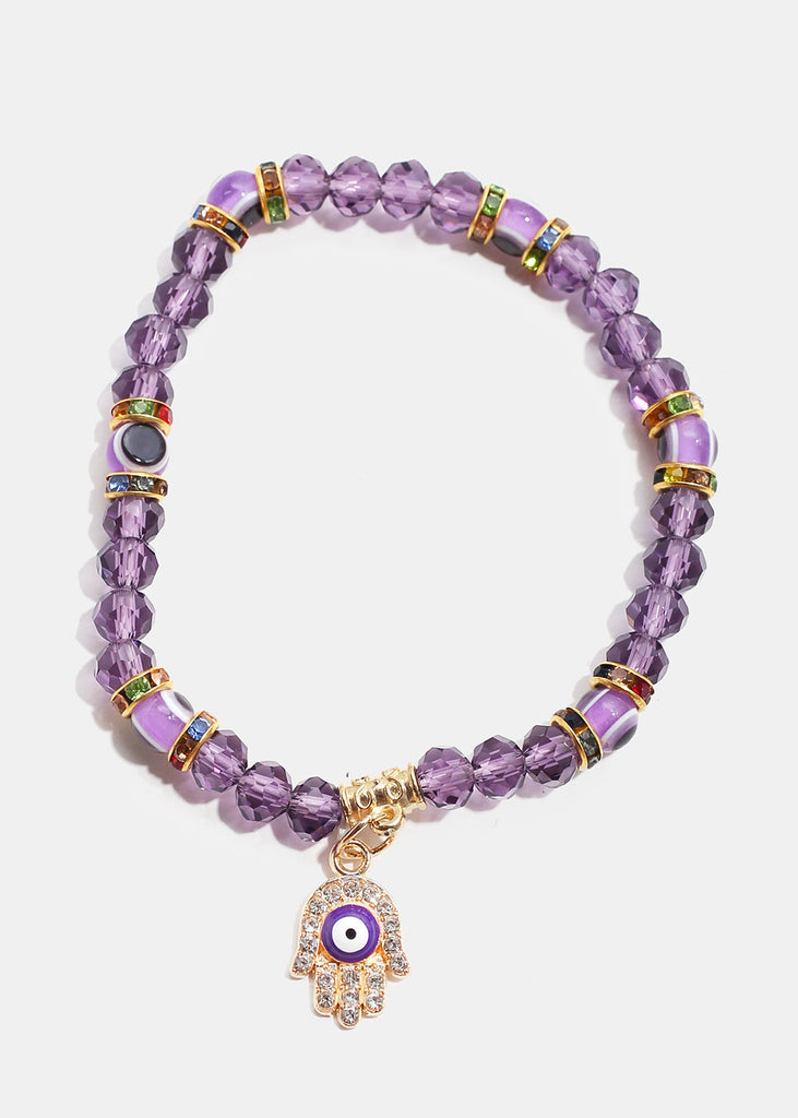 Evil Eye & Hamsa Hand Bead Bracelet G. Purple JEWELRY - Shop Miss A