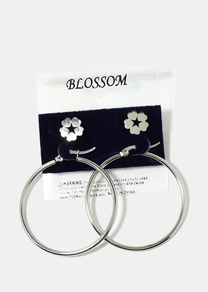 2-Pair Flower & Hoop Earrings Silver(Random) JEWELRY - Shop Miss A
