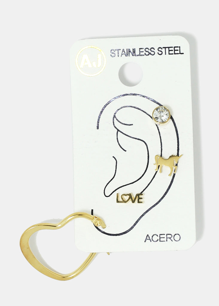 4-Piece "LOVE" & Heart Hoop Earrings Gold JEWELRY - Shop Miss A