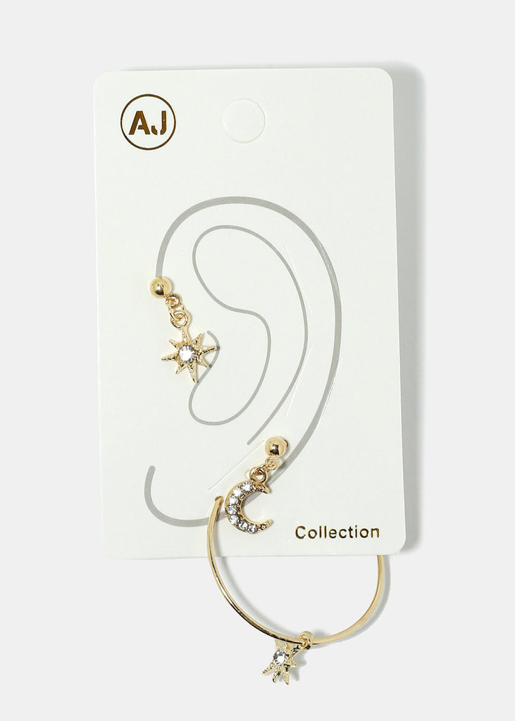 3-Piece Moon & Star Earrings Gold JEWELRY - Shop Miss A