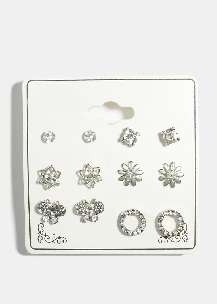 6-Pair Multi Design Stud Earrings Silver JEWELRY - Shop Miss A