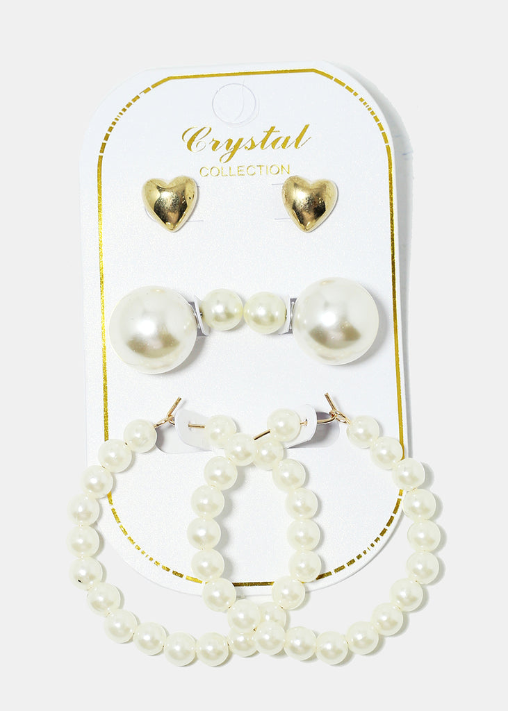 3-Pair Pearl Stud & Hoop Earrings Gold JEWELRY - Shop Miss A