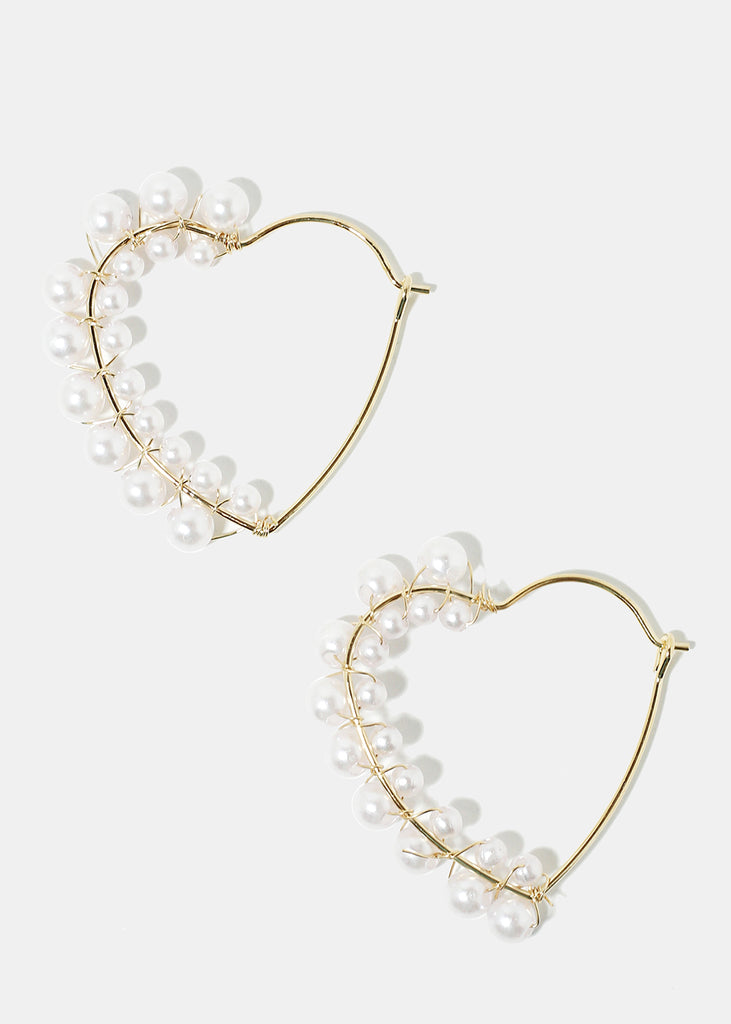 Pearl-Studded Heart Hoop Earrings Gold JEWELRY - Shop Miss A