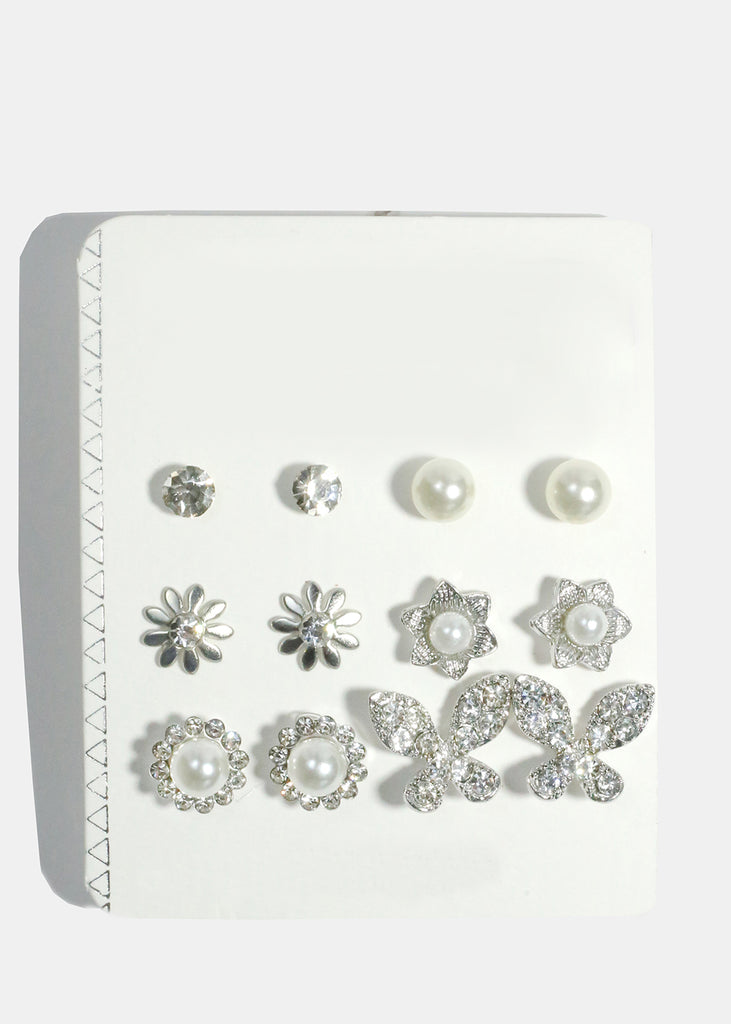 6-Pair Multi-Design Stud Earrings Silver JEWELRY - Shop Miss A