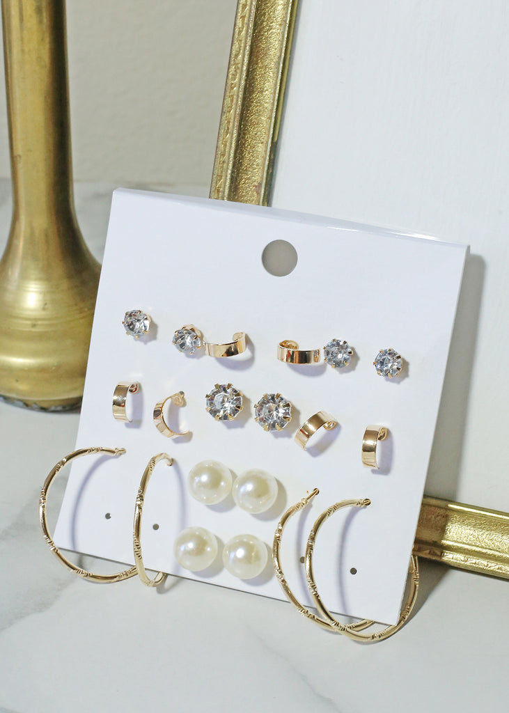 10-Pair Stud & Hoop Earrings Gold JEWELRY - Shop Miss A
