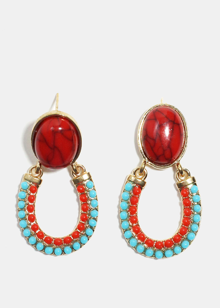 Stone & Bead Earrings Red JEWELRY - Shop Miss A