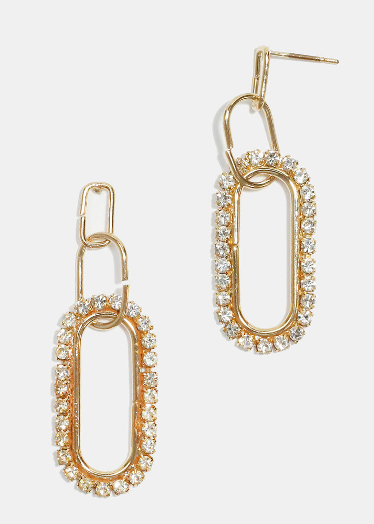 Rhinestone Studded Oval Earrings Gold JEWELRY - Shop Miss A