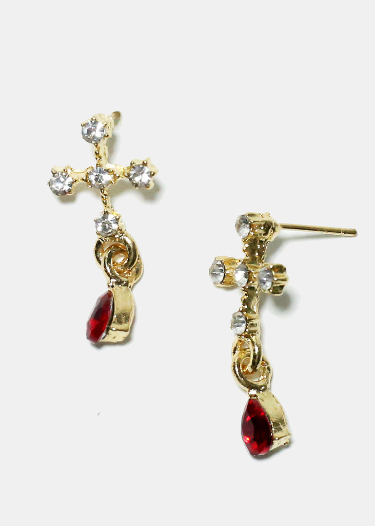 Rhinestone Cross Chic Earrings Red JEWELRY - Shop Miss A