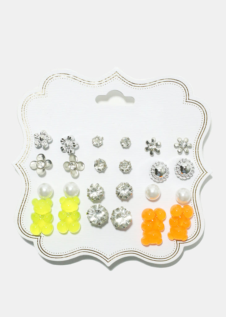 12-Pair Bear Earring Set Silver Orange JEWELRY - Shop Miss A