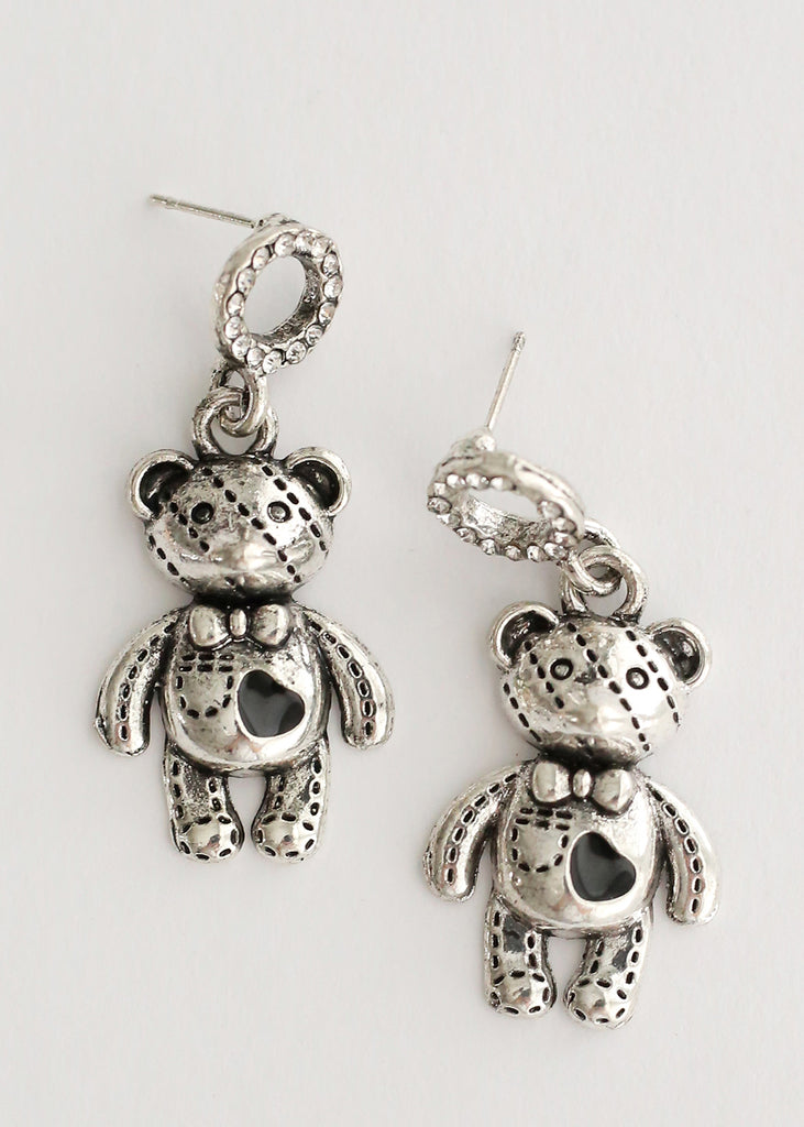 Teddy Bear Earrings Black/silver JEWELRY - Shop Miss A