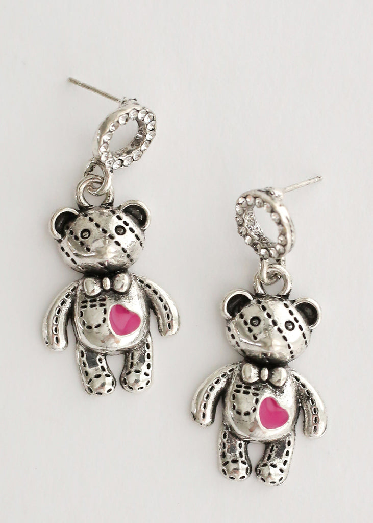 Teddy Bear Earrings Pink/siler JEWELRY - Shop Miss A