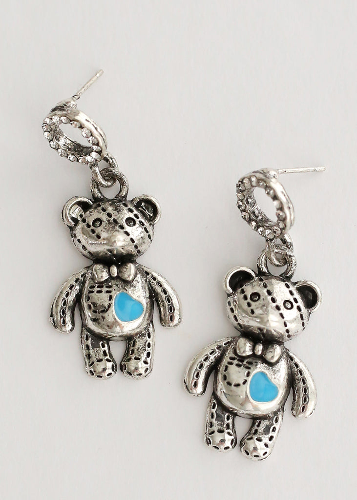 Teddy Bear Earrings Blue/silver JEWELRY - Shop Miss A