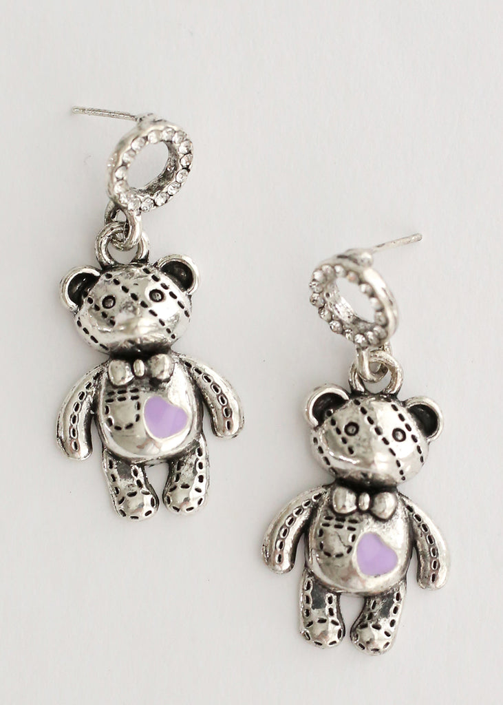 Teddy Bear Earrings Purple/silver JEWELRY - Shop Miss A