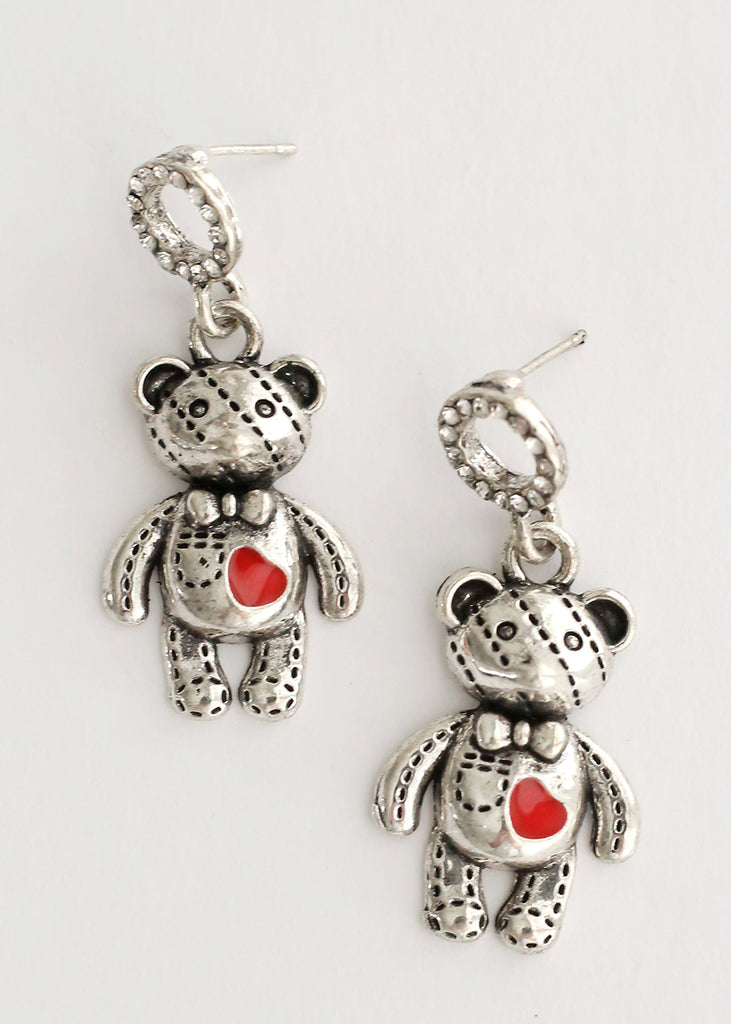 Teddy Bear Earrings Red/silver JEWELRY - Shop Miss A