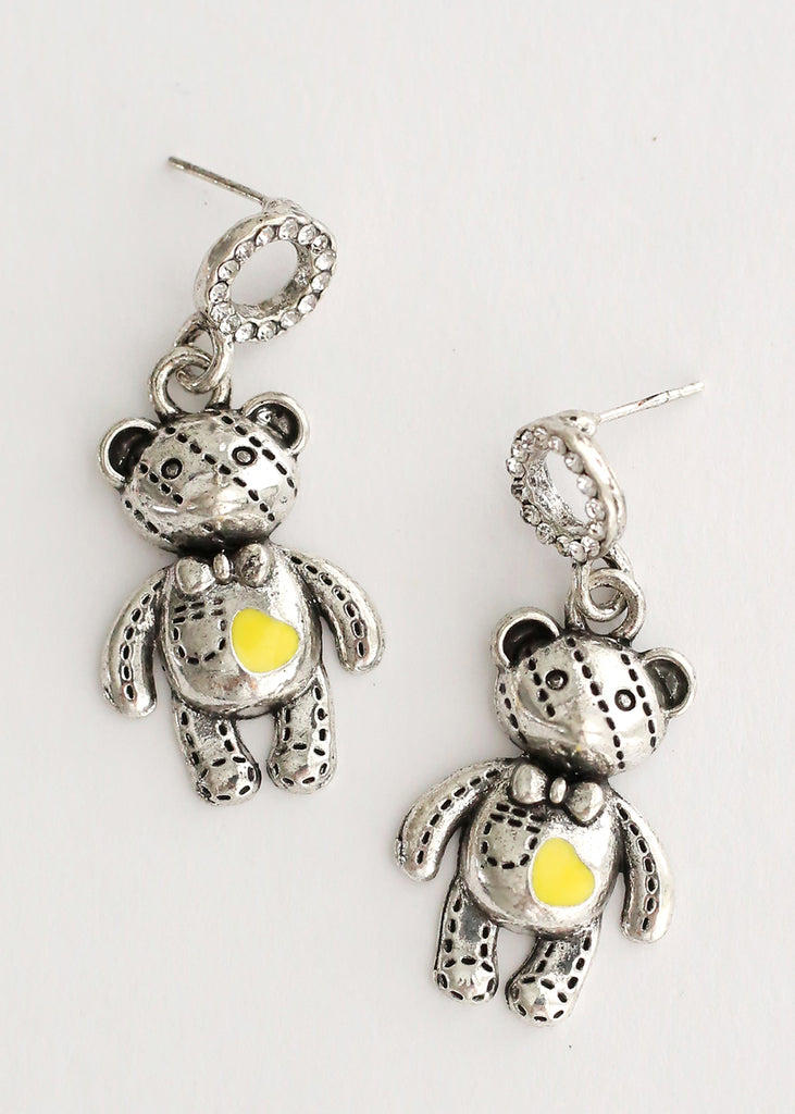 Teddy Bear Earrings Yellow/silver JEWELRY - Shop Miss A