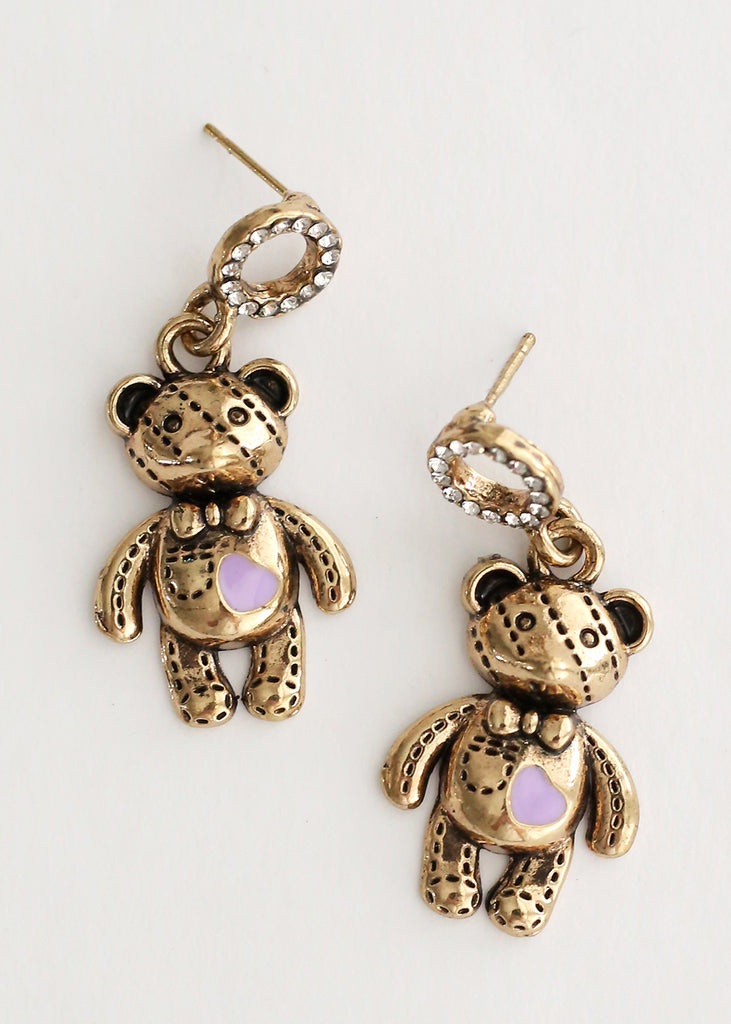 Teddy Bear Earrings Purple/gold JEWELRY - Shop Miss A