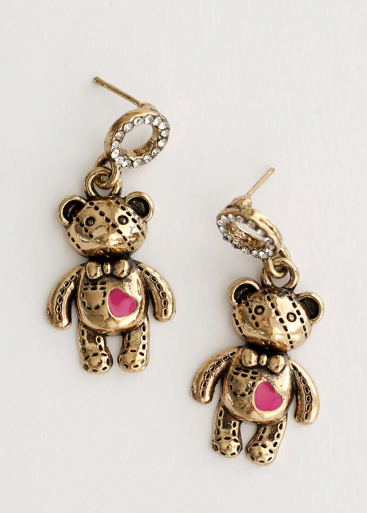 Teddy Bear Earrings Pink/gold JEWELRY - Shop Miss A