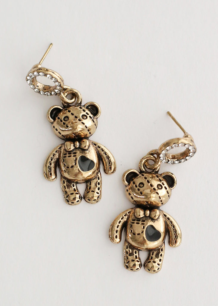 Teddy Bear Earrings Black/gold JEWELRY - Shop Miss A