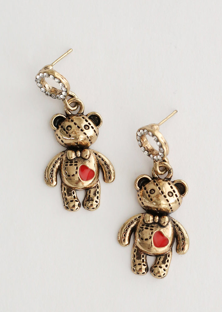 Teddy Bear Earrings Red/gold JEWELRY - Shop Miss A