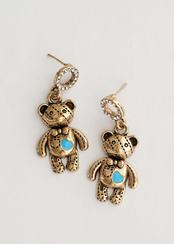 Teddy Bear Earrings Blue/gold JEWELRY - Shop Miss A