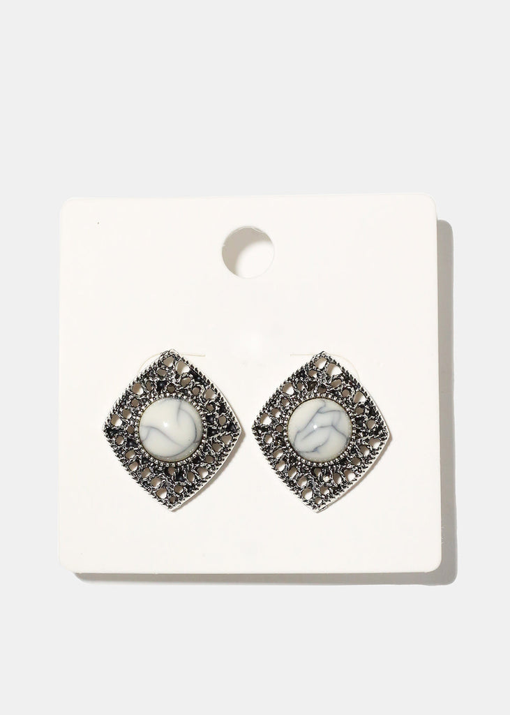 Diamond Shape Earring with Stone White JEWELRY - Shop Miss A