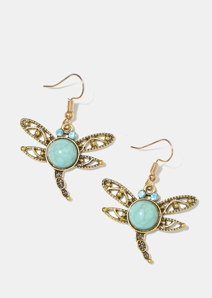 Turquoise Dragonfly Earrings Gold JEWELRY - Shop Miss A