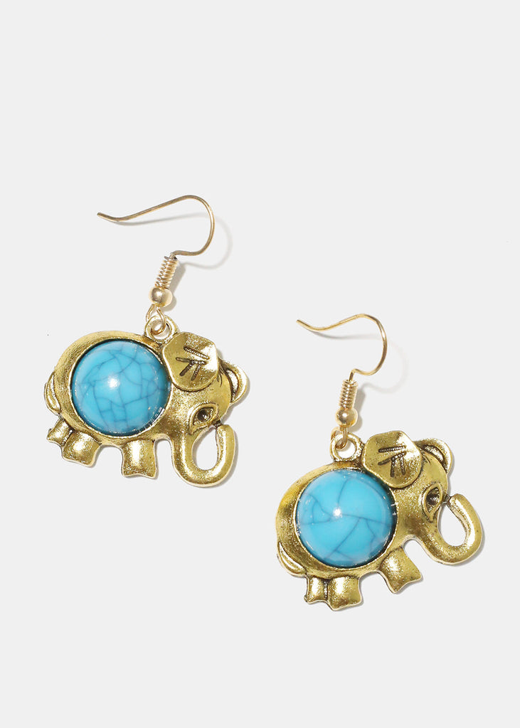 Turquoise Elephant Earrings Gold JEWELRY - Shop Miss A