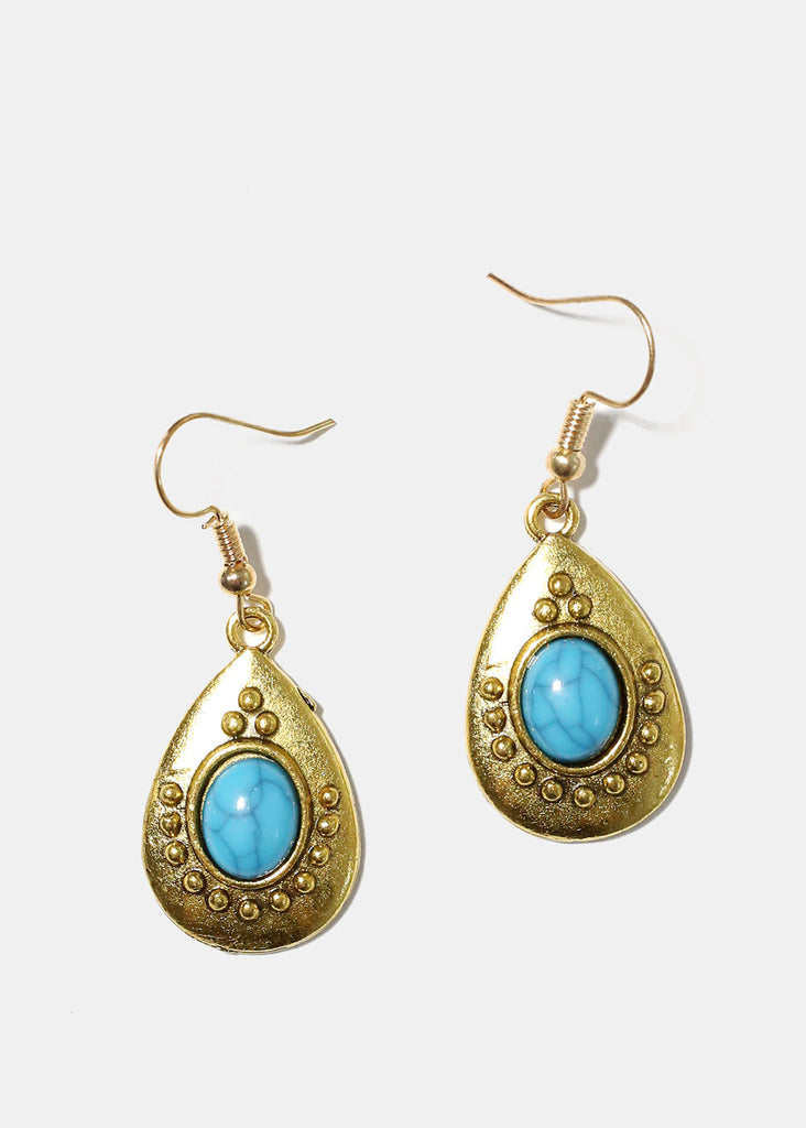 Turquoise Teardrop Stone Earrings Gold JEWELRY - Shop Miss A