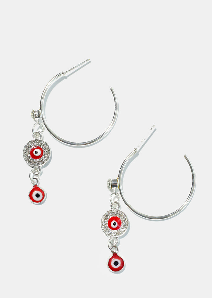 Evil Eye Dangle Charm Hoop Earrings S. Red JEWELRY - Shop Miss A