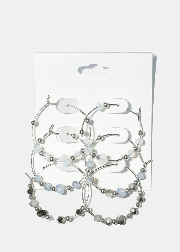 Hoop Earrings with Crystal Beads Silver/Black JEWELRY - Shop Miss A