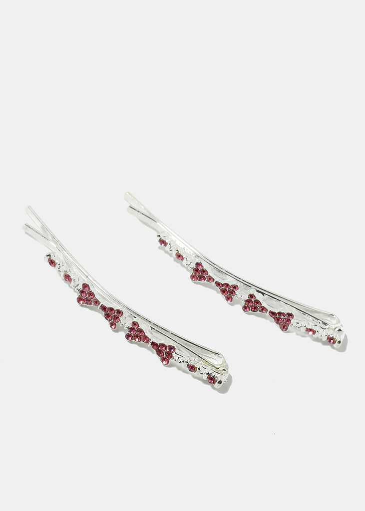 2-Piece Rhinestone-Studded Bow Hairpins Silver Pink HAIR - Shop Miss A