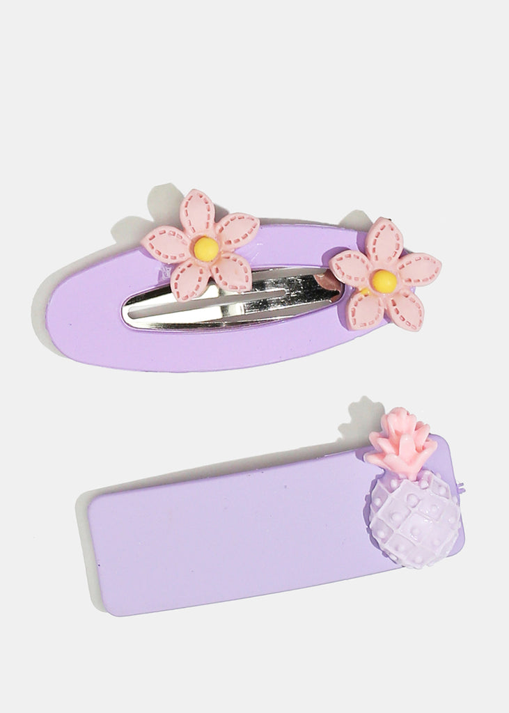 2-Piece Flower & Fruit Hairpins Purple HAIR - Shop Miss A