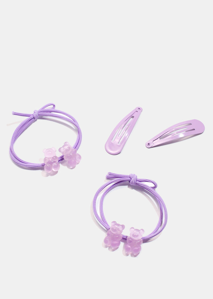 4-piece Cute Bear Ties & Clips Purple HAIR - Shop Miss A